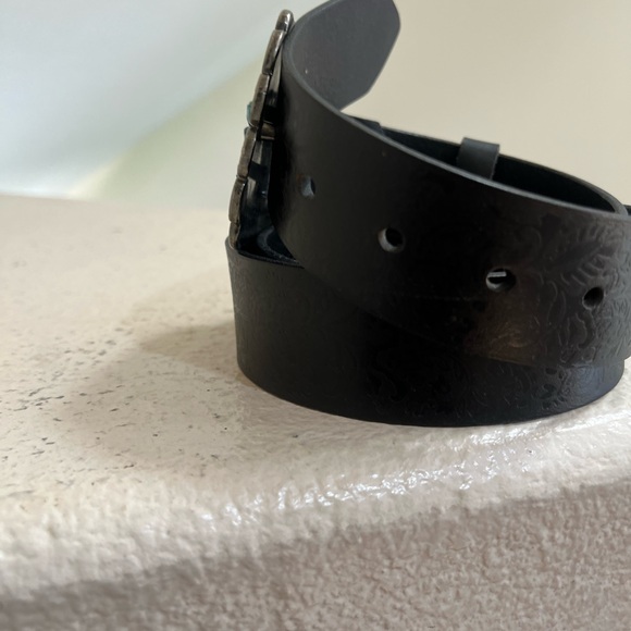 Made In India black Tooled Leather stones‎ on Buckle Western Boho Belt Unisex L main image 13